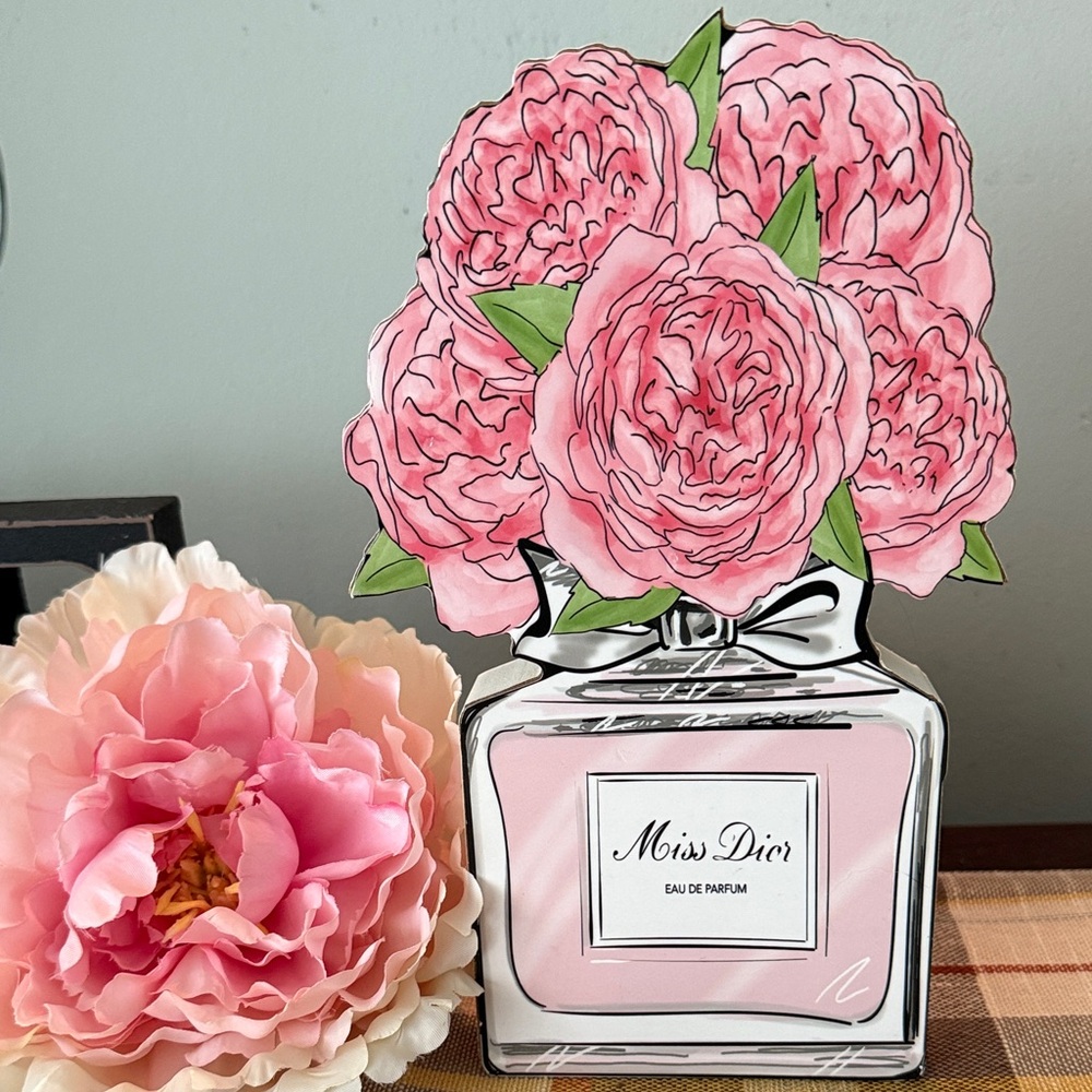 Miss Dior Pink Floral and Perfume Bottle Home Wood Decor Accent
